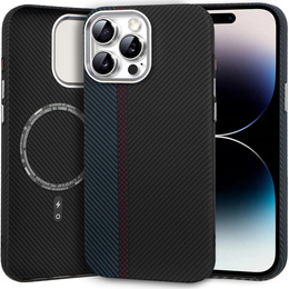 Carcasa pentru iPhone 14 Pro Max, Carbon Fiber MagSafe, negru / albastru