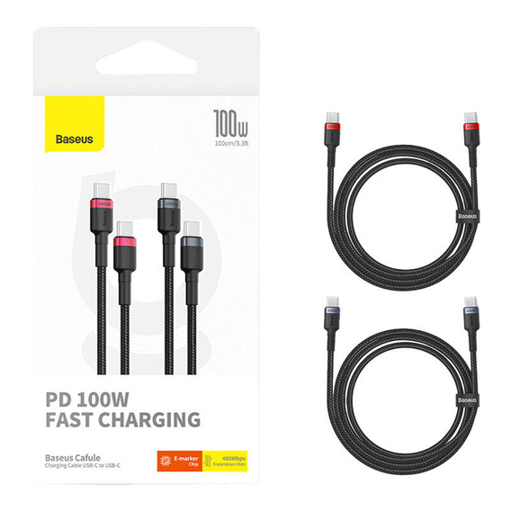 Baseus Cafule USB-C la USB-C 100W cablu 1m - set de 2 bucăți