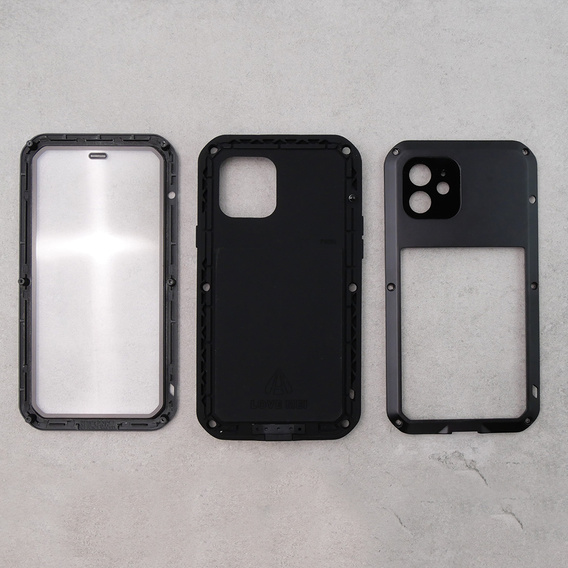 Love Mei Huse pentru iPhone 12, armored with glass, negru