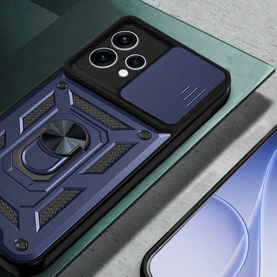 Husă blindată CamShield Slide cu capac pentru cameră și inel pentru Oppo Reno 15, albastră