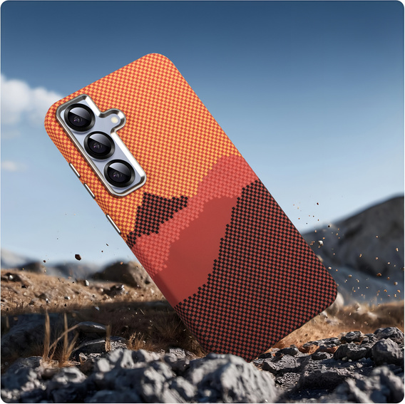 Carcasa pentru Samsung Galaxy S25+ Plus, Carbon Fiber MagSafe, portocaliu