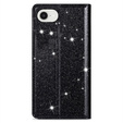 Carcasa flip pentru iPhone 16E, Card Slot Glittery, negru