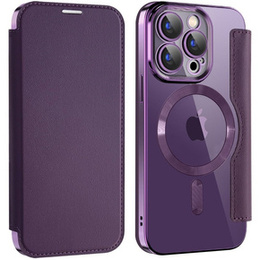 Cu clapetă pentru iPhone 15 Pro Max, RFID Wallet MagSafe CamShield, violet