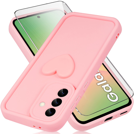 Carcasa pentru Samsung Galaxy A56 5G, Silicone Heart, roz + Sticlă temperată 9H