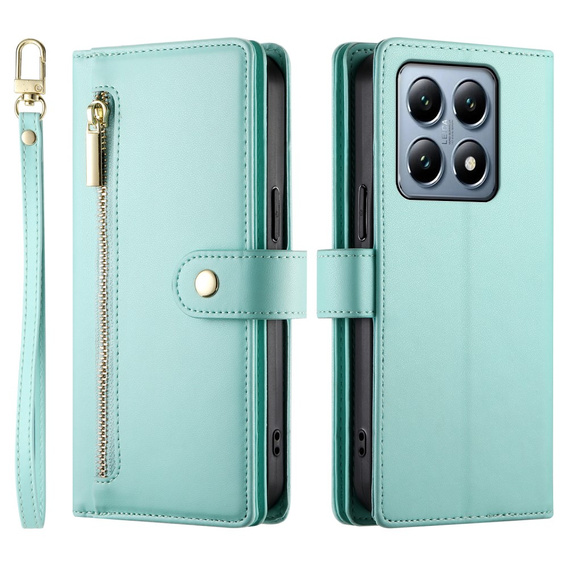 Cu clapetă pentru Xiaomi 14T Pro, Wallet Zipper Pocket, verde