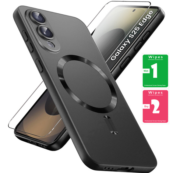 Carcasă pentru Samsung Galaxy S25 Edge, ColorMag, pentru MagSafe, negru + sticlă călită 9H