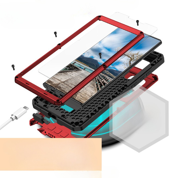 Husă blindată pentru Samsung Galaxy S22 Ultra, R-JUST CamShield Slide, roșu