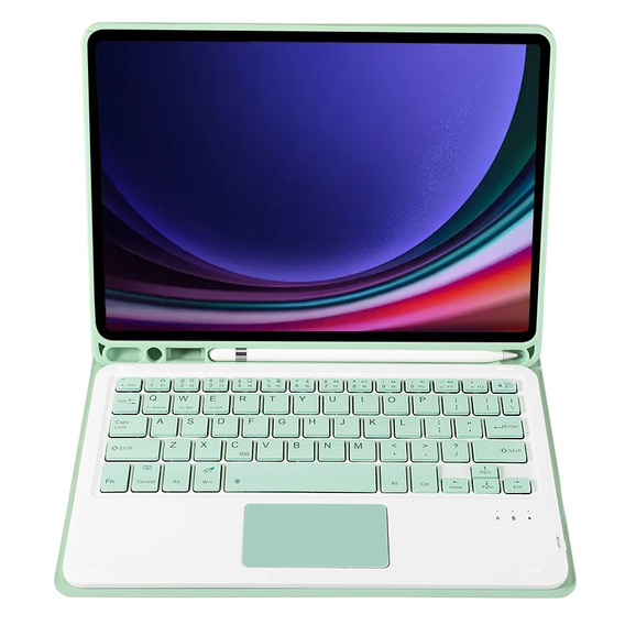 Carcasă + tastatură Samsung Galaxy Tab S9, Leather Pen Slot TouchPad, verde deschis