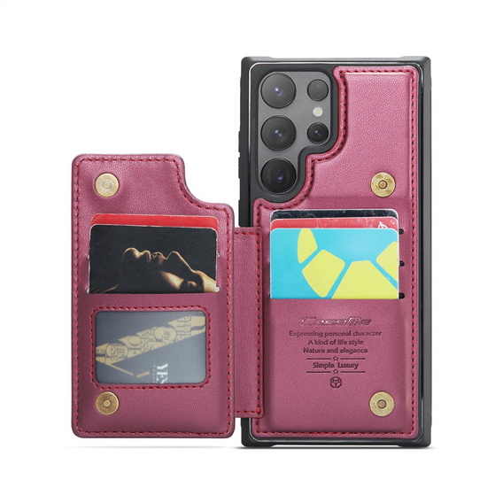Husa cu clapetă CASEME pentru Samsung Galaxy S25 Ultra, Litchi Wallet, roșu