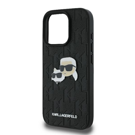 Husă rigidă Karl Lagerfeld Monogram Karl & Choupette Head Pin pentru iPhone 16 Pro