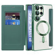 Cu clapetă pentru Samsung Galaxy S25 Ultra, RFID Wallet MagSafe CamShield, verde