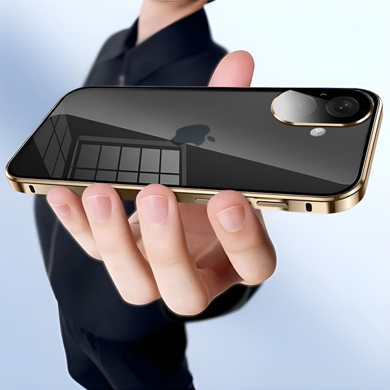 Husa pentru iPhone 16, Magnetic Dual Glass, de aur