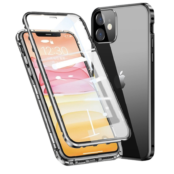 Husa pentru iPhone 12, Magnetic Dual Glass, negru