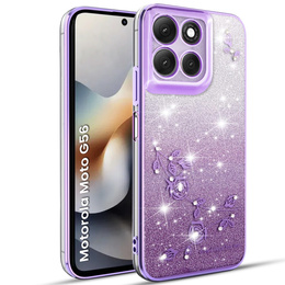 Husă pentru Motorola Moto G56 5G, Glitter Flower, violet