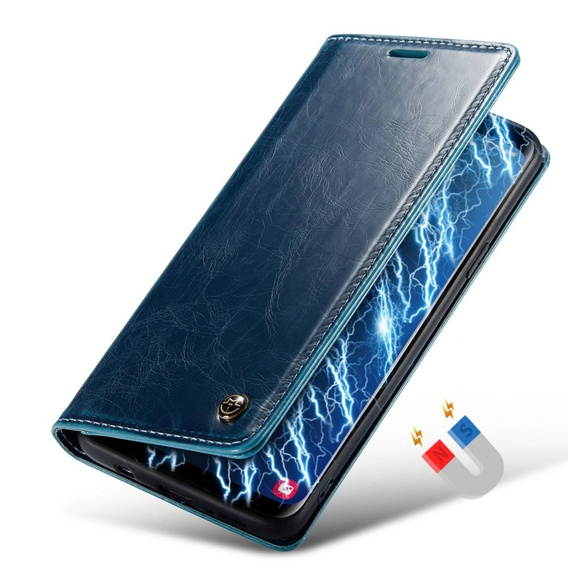 Carcasă flip CASEME pentru Samsung Galaxy S9+ Plus, Waxy Textured, albastru