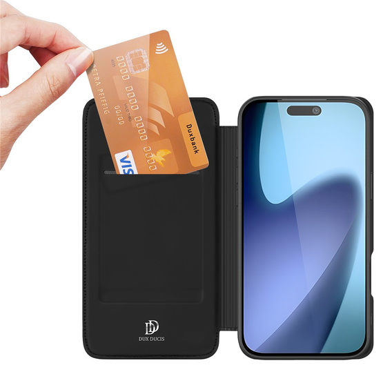 Husă Dux Ducis pentru iPhone 17, Skin Pro, cu clapetă, cu slot pentru carduri, negru
