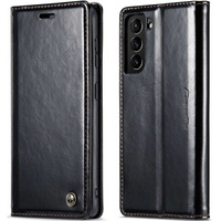 Carcasă flip CASEME pentru Samsung Galaxy S21, Waxy Textured, negru