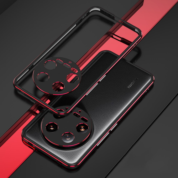 Husa pentru Xiaomi 14 Ultra, Armor Bumper, cu capac pentru obiectiv, negru / roșu