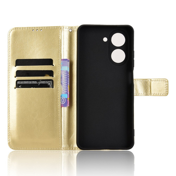 Cu clapetă pentru Xiaomi Redmi A5, Crazy Horse Wallet, de aur