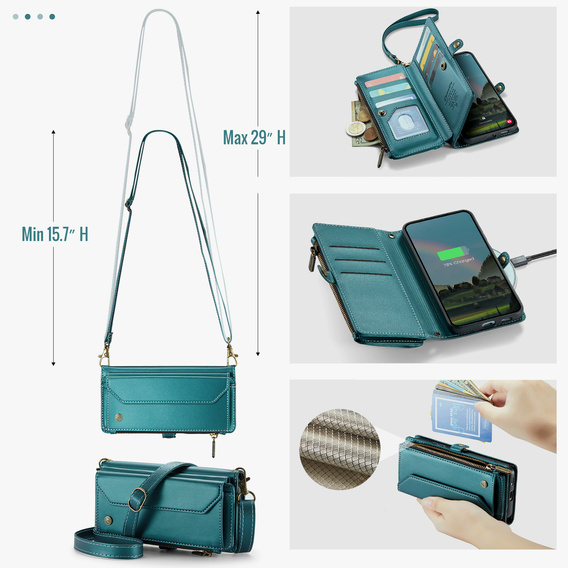 Husă din piele CASEME RFID pentru Samsung Galaxy A57 5G, verde