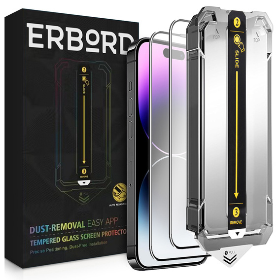 2x Sticlă temperată pentru iPhone 15, ERBORD Easy App Full Screen Protector
