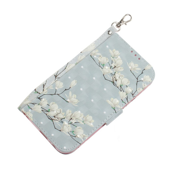 Cu clapetă pentru Samsung Galaxy A14 4G/5G, Wallet, flowers magnolia, alb