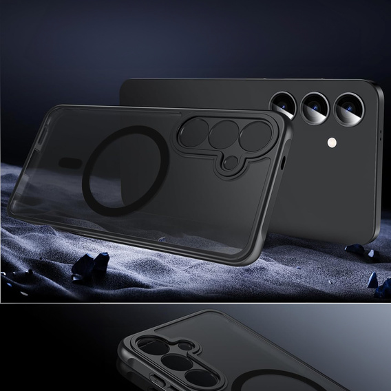 Husă pentru Samsung Galaxy S24, pentru MagSafe, ERBORD Matt Case, negru + sticlă pentru ecran