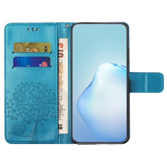 Cu clapetă pentru Motorola Moto E22 / E22i, Wallet, tree i sowy, albastru