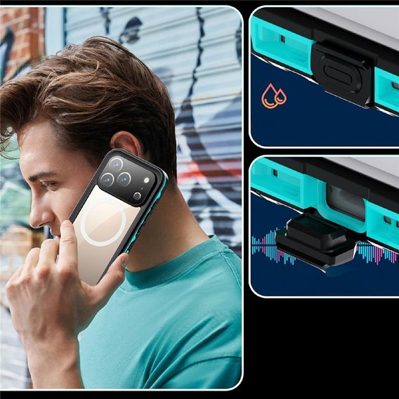 Husă pentru iPhone 17 Pro, impermeabilă IP68, SHELLBOX MagSafe, albastru