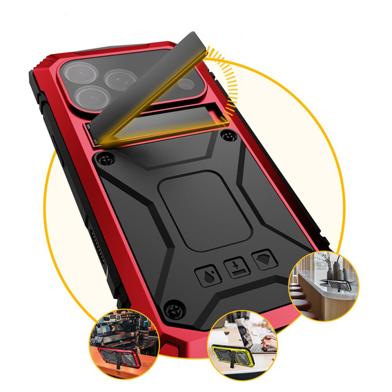 Husă R-JUST cu suport și sticlă încorporată pentru iPhone 17 Pro Max