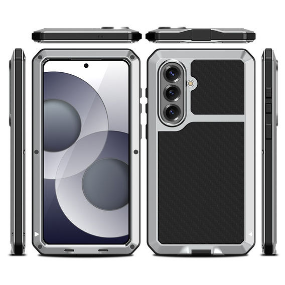 Husă blindată cu sticlă încorporată pentru Samsung Galaxy S26 Plus, argintiu