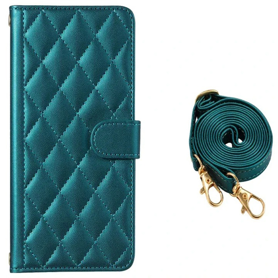 Husă cu clapetă pentru Samsung Galaxy A16, Rhombus Crossbody Leather, verde