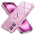Husă pentru iPhone 16, ERBORD Glitter MagSafe, roz + Sticlă pentru ecran