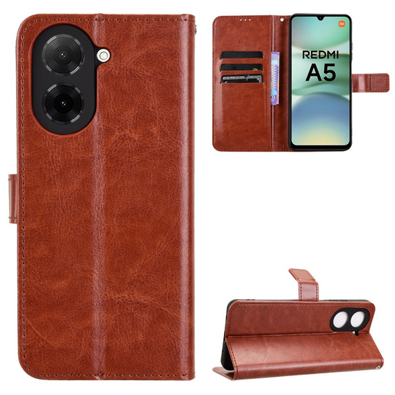 Cu clapetă pentru Xiaomi Redmi A5, Crazy Horse Wallet, maro