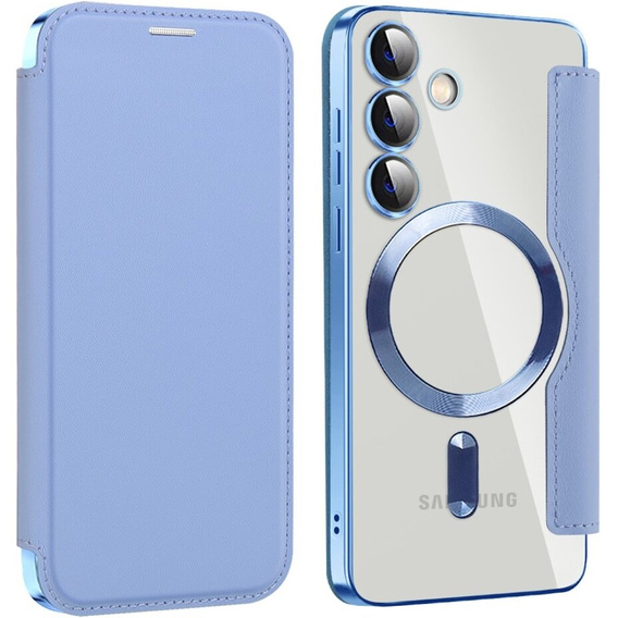 Cu clapetă pentru Samsung Galaxy S24, RFID Wallet MagSafe CamShield, albastru