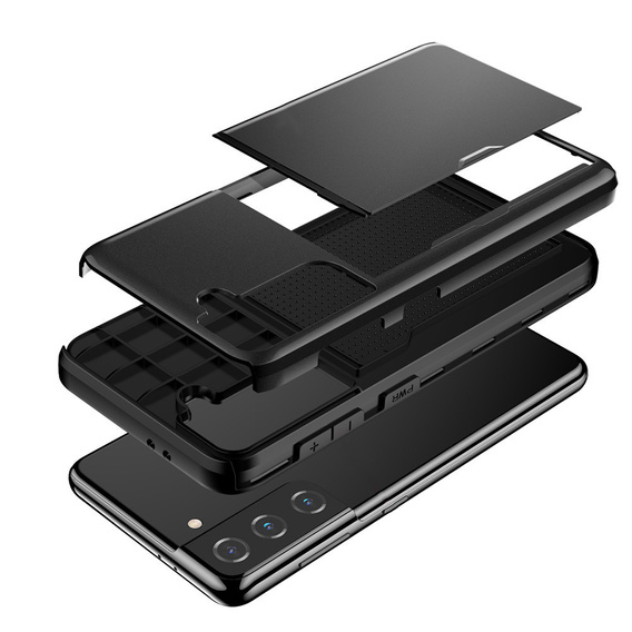 Huse pentru Samsung Galaxy S22, Sliding Card Holder, negru