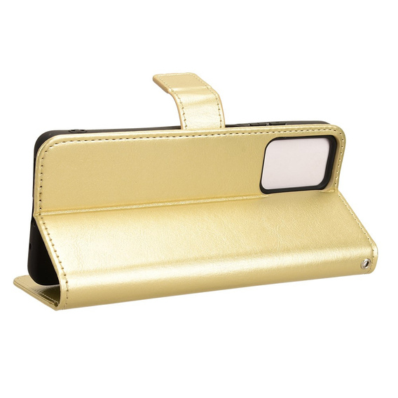 Cu clapetă pentru Motorola Moto E14, Crazy Horse Wallet, de aur