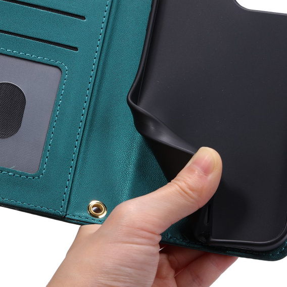 Husă cu clapetă pentru Samsung Galaxy A55 5G, Rhombus Crossbody Leather, verde închis