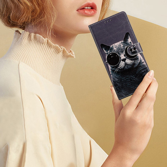 Cu clapetă pentru Samsung Galaxy A25 5G, Wallet, Cat, negru + sticlă 9H