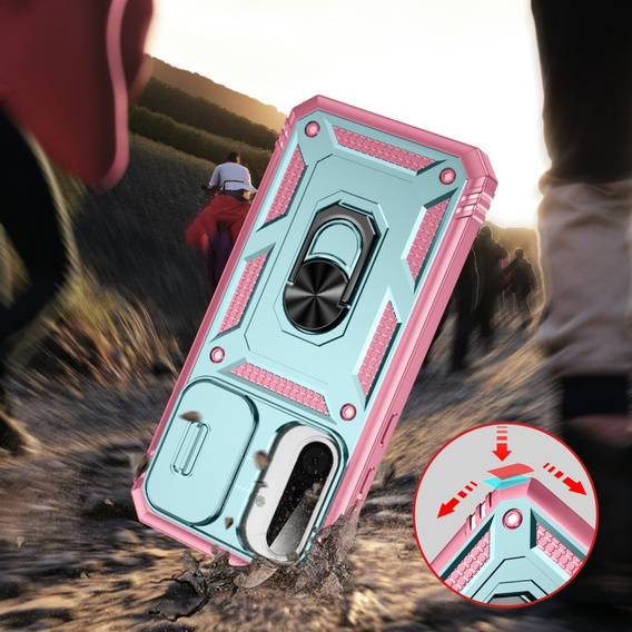 Husă pentru Samsung Galaxy A56 5G, KickStand Camera Lens, verde / roz