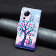 Cu clapetă pentru Xiaomi 13 Lite, Wallet, tree & owls, albastru