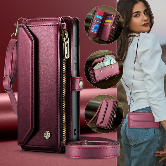 Husă din piele CASEME RFID pentru Samsung Galaxy S26, roșie