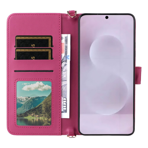 Carcasă cu clapetă pentru Samsung Galaxy S25 Edge, Crossbody Leather Wallet, maroon