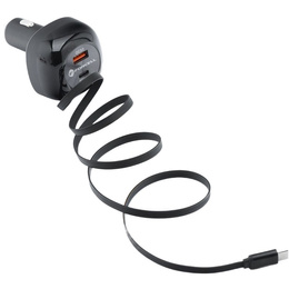 Încărcător auto Forcell F-Energy Alu cu cablu USB-C retractabil, 75 W