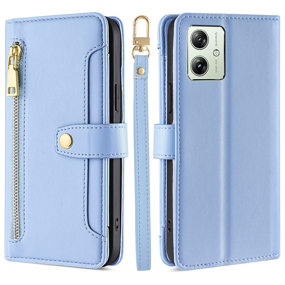 Cu clapetă pentru Motorola Moto G54 5G, Wallet Zipper Pocket, albastru