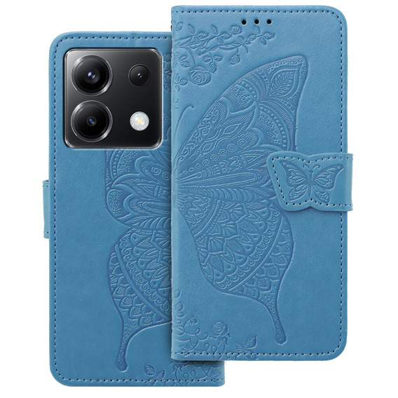 Cu clapetă pentru Xiaomi Poco X6 5G, Butterfly, albastru