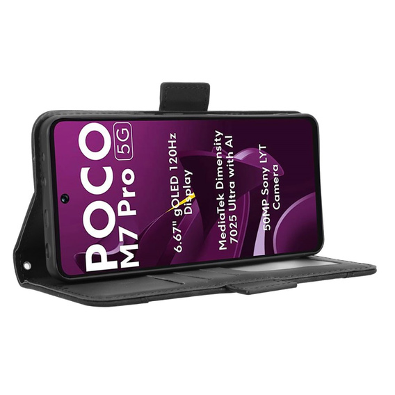 Cu clapetă pentru Xiaomi Poco M7 Pro 5G, Card Slot, negru