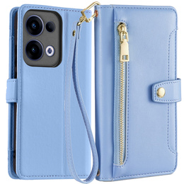 Cu clapetă pentru Oppo Reno 13, Wallet Zipper Pocket, albastru