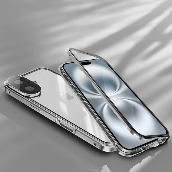 Husa pentru iPhone 16, Magnetic Dual Glass, de argint