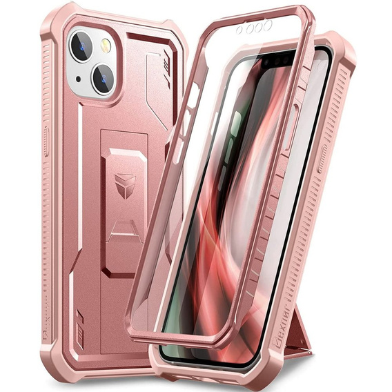 Husă blindată pentru iPhone 13 / 14, Dexnor Full Body, roz rose gold